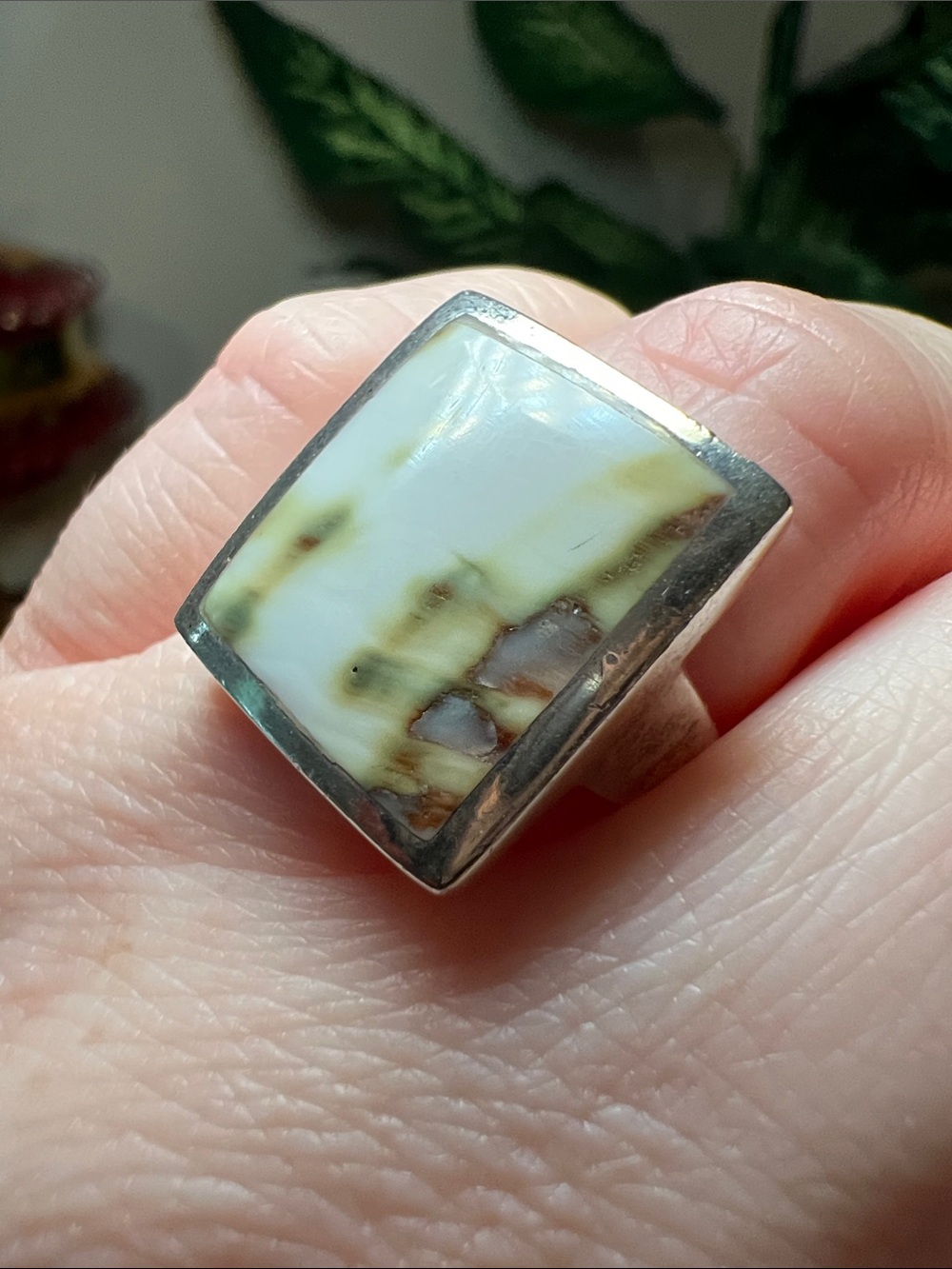 Vintage Beach Boho Smooth Polished Shell Sterling Silver 925 Ring